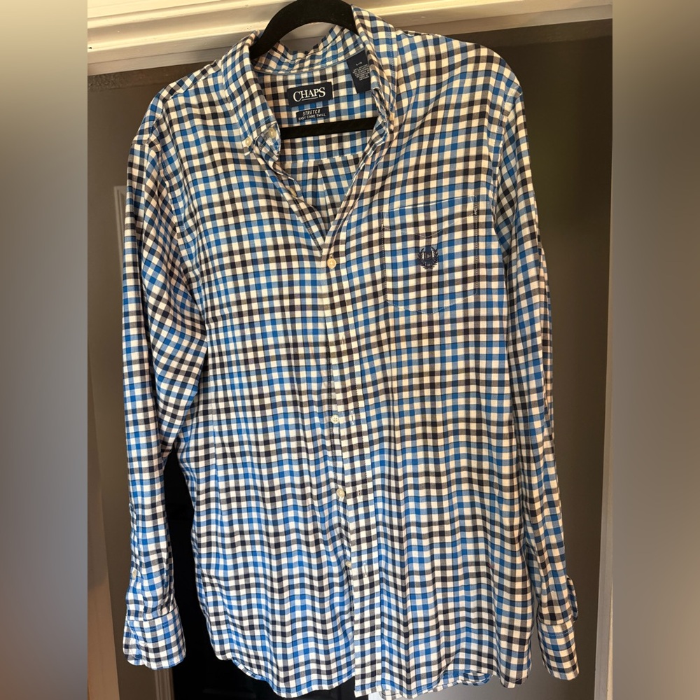 Chaps Blue and White Checkered Casual Button Down Shirt